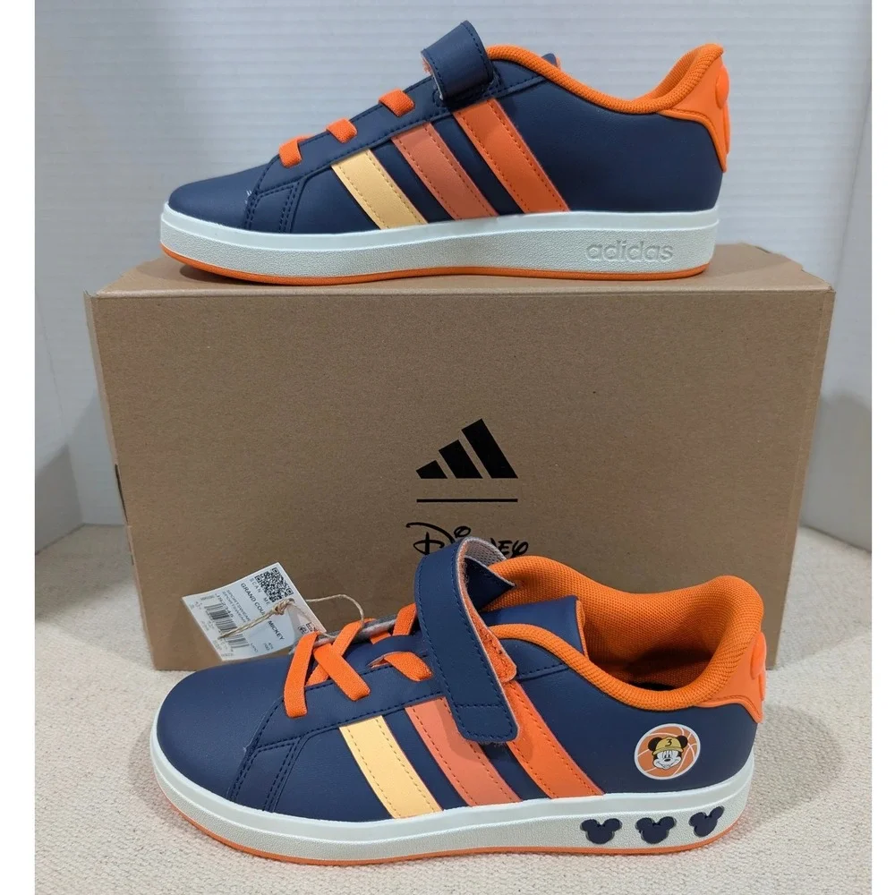 Adidas Disney Grand Court Mickey EL K Navy Orange Sneakers JS2345 Kids Size 5